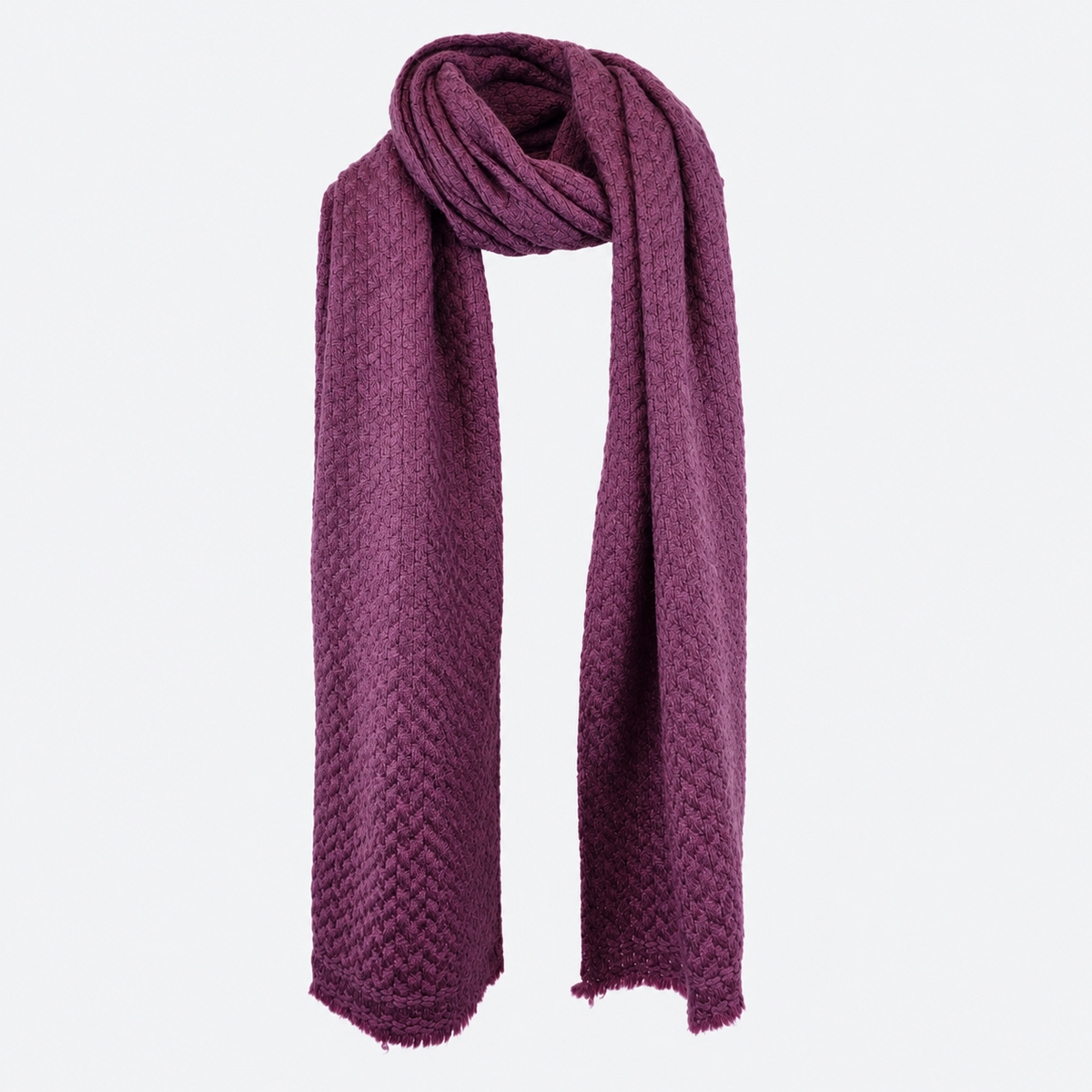 Plum textured cashmere scarf hanging, VILOS