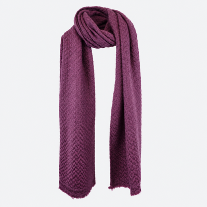 Plum textured cashmere scarf hanging, VILOS