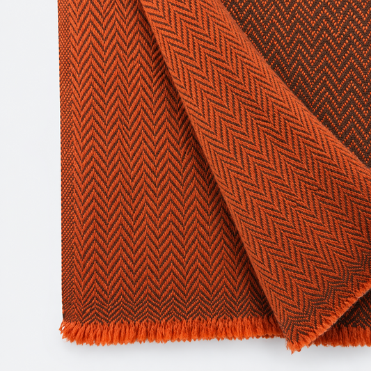 Rust Orange Herringbone Scarf pattern and fringe closeup