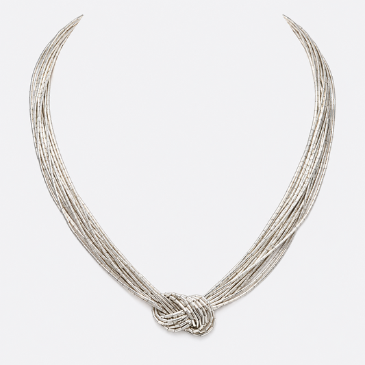 Sterling silver multi-strand knot necklace front view