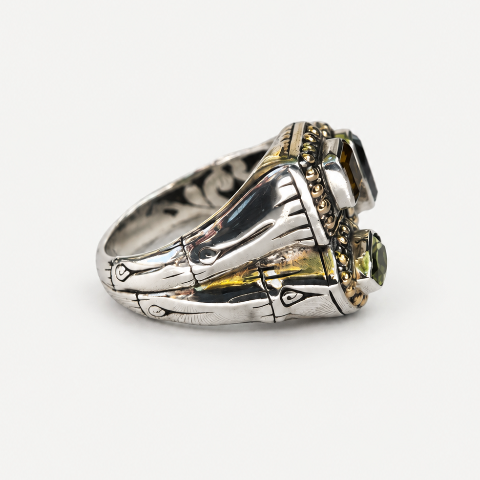 Trio Gemstone Statement Ring angled gemstone view