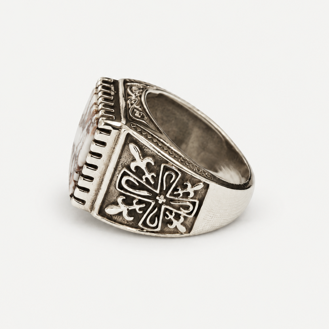 White Buffalo Signet Ring engraved side detail