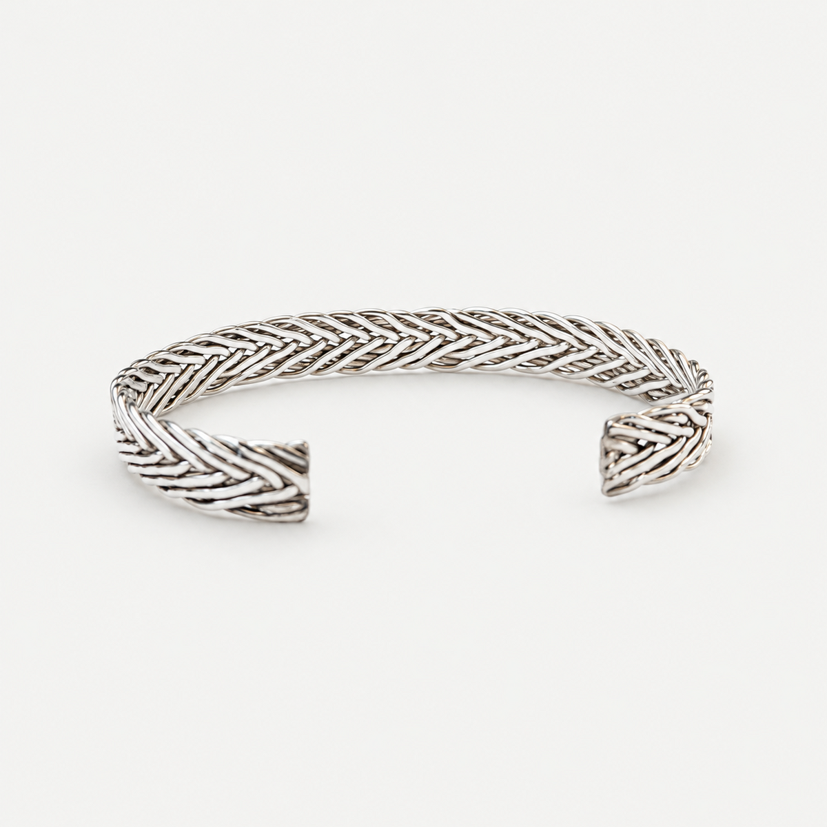 Woven Cuff Bracelet sterling silver chevron weave angled view