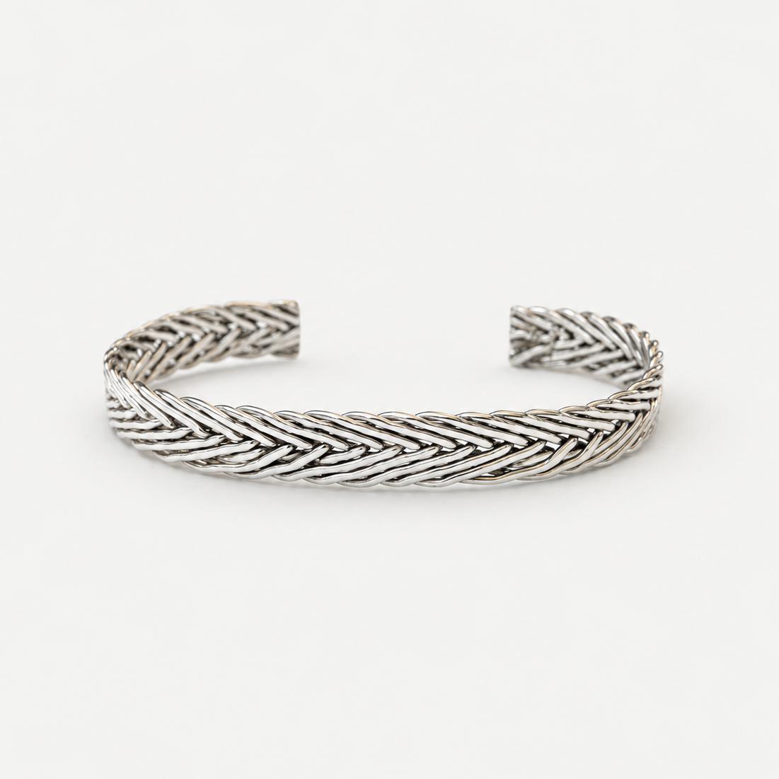 Woven Cuff Bracelet sterling silver woven chevron pattern front view