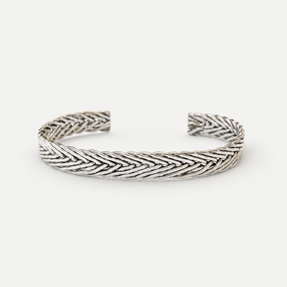 Woven Cuff Bracelet sterling silver woven chevron pattern front view