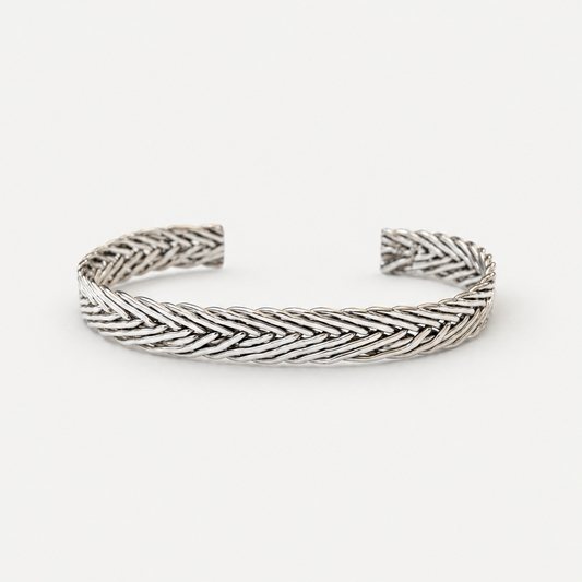 Woven Cuff Bracelet sterling silver woven chevron pattern front view