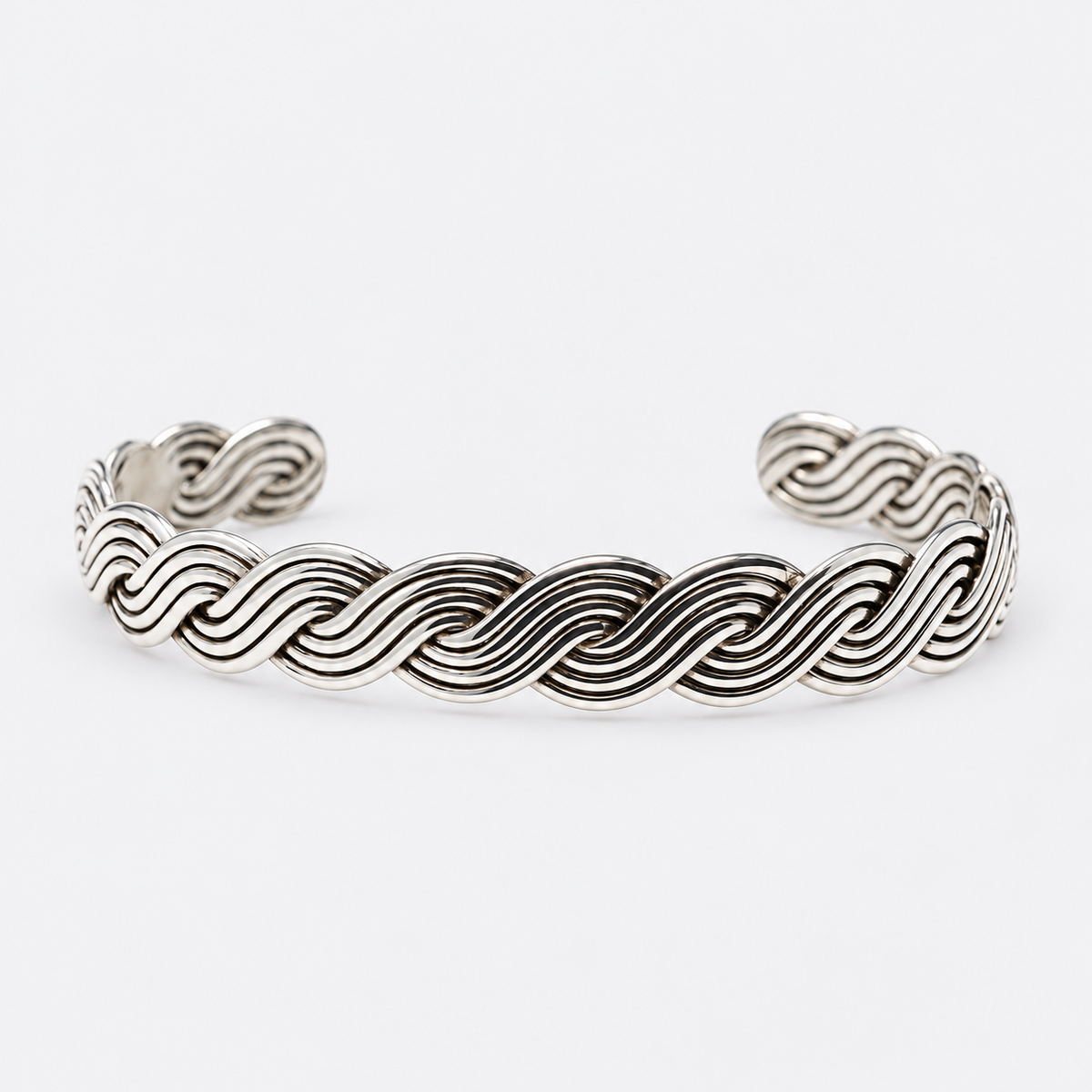 Woven Cuff Bracelet sculptural wave pattern studio view