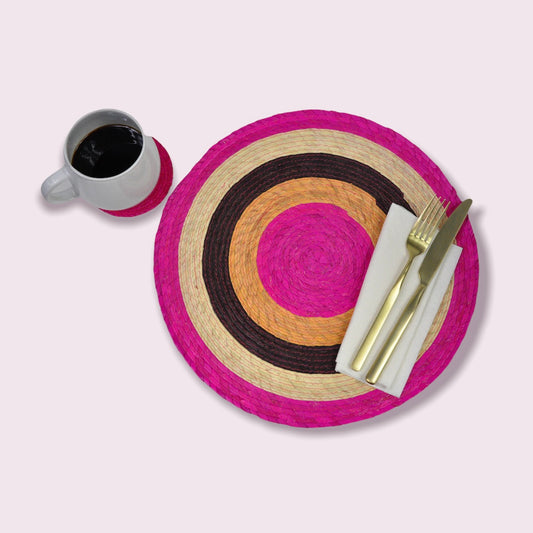 Carnival Round Placemats Fuchsia & Brown